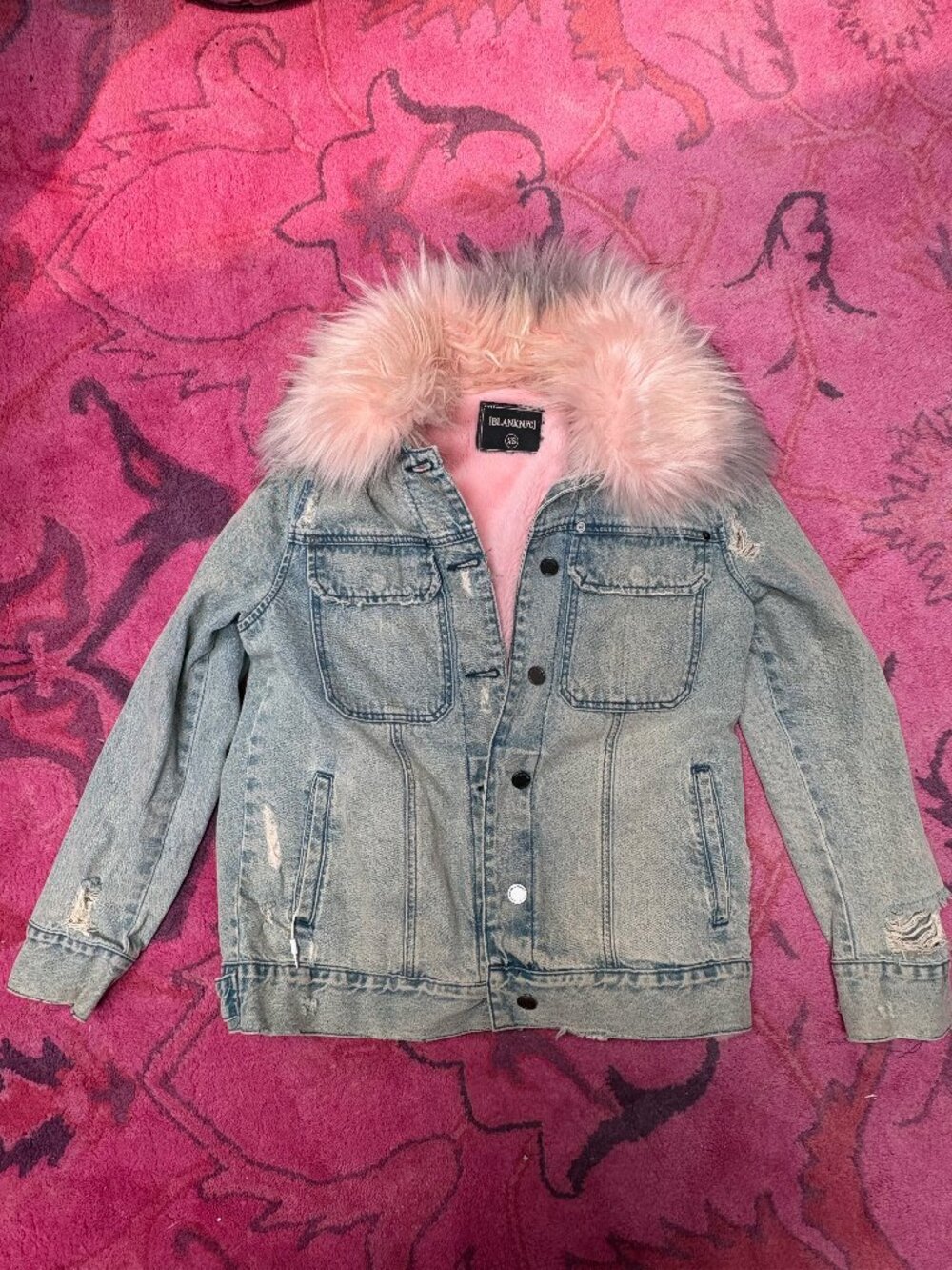 Blank NYC Removable Faux Fur Collar and Lining Jean Jacket Size XS